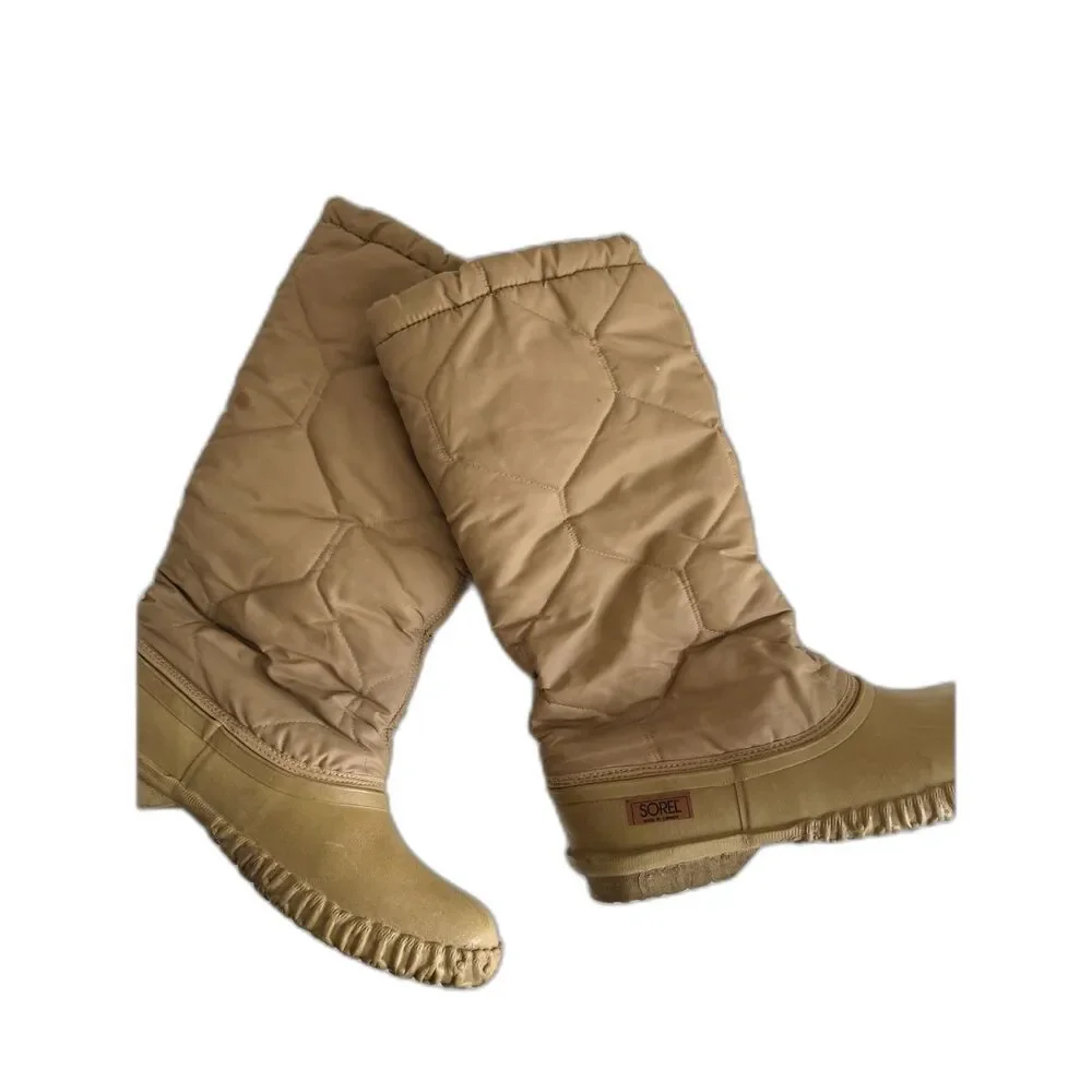 Vintage Sorel Puffer Snow Boots Womens 8 Tan Quilted Sherpa Lined Winter
